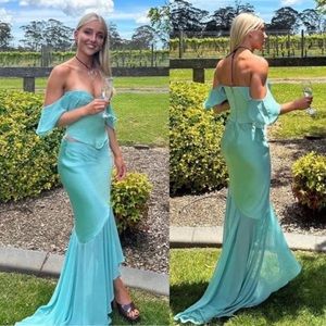 HOUSE OF CB SET 'Isabella' Jade Ruffle Sleeve Corset  Lila Maxi Skirt XS